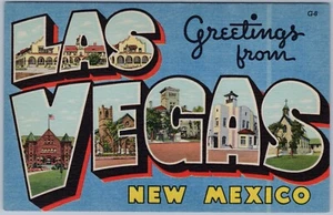 Large Letter Greetings From Las Vegas New Mexico 1937 Linen Postcard - Picture 1 of 2