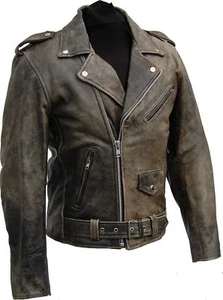 LEDERJACKE ROCKABILLY CHOPPER CAFE RACER JACKE ROCKER in ANTIKLEDEROPTIK -braun - Imagen 1 de 3
