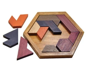 Wooden Geometric Shape Jigsaw Board Puzzles Kids Brain Teaser Non Toxic Wood Toy - Picture 1 of 6