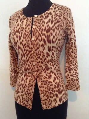 CÁRDIGAN AQUA CASHMERE LEOPARDO CON BOTONES, MANGA 3/4, TALLA S, NUEVO SIN ETIQUETAS Foto 1 de 4