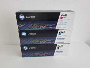 NEW Genuine HP 203A Toner Cartridges Black Magenta Cyan CF540A CF541A CF543A - Photo 1/13