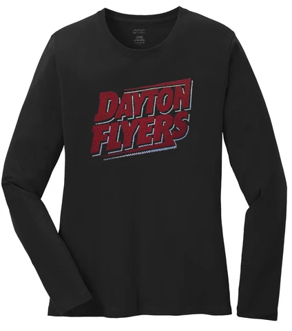 Women's Dayton Flyers Basketball College Ladies Bling Long Sleeve T-Shirt S-4XL Cover