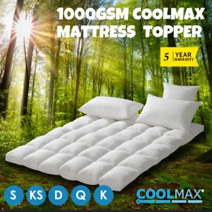 1000GSM Coolmax Pillowtop Mattress Topper Pad Fully Fitted Temp 5CM - Picture 1 of 14