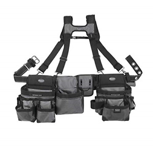 Bucket Boss Mullet Buster 3 Bag Tool Belt with Suspenders in Grey, 55135, Black,