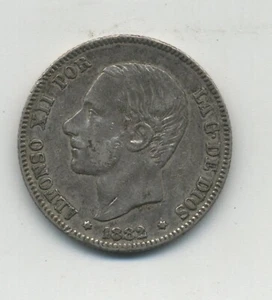 Spain España Alfonso XII 2 Pesetas 1882 *18 XX Madrid MSM Silver KM 692 VF -R2 - Picture 1 of 3