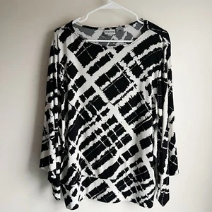 Chicos Black White Neutral Wide Sleeve Blouse Size XL 3 - Picture 1 of 6