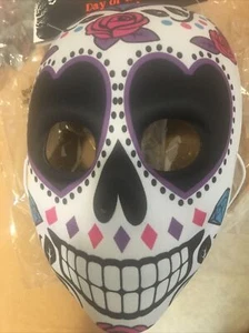 Day Of The Dead Skull Mask Halloween Purple Pink Blue Black White Girl Rose - Picture 1 of 3