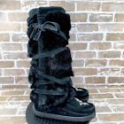 Manitobah Tall Wrap Mukluks Fur Lace Up Winter Boots Black Women?S Size 7