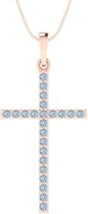 0.62 ctw Natural Sky Blue Topaz Solid 14K Rose Gold Cross Pendant Without Chain - Picture 1 of 4