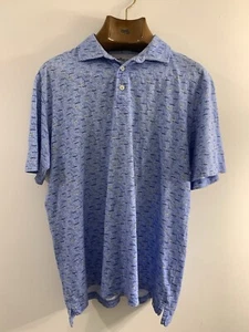 PETER MILLAR SEASIDE POLO SHIRT MENS LARGE PIMA COTTON FISH PRINT GOLF - Picture 1 of 6