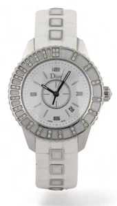 Christian Dior Christal Quarz Diamant Lünette - weißes Saphir Kautschukband 34 mm - Bild 1 von 24