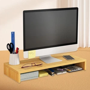 Den Riser Desktop Storage Rack Wooden Computer Stand with Compartment - Afbeelding 1 van 11
