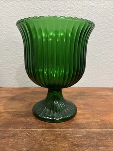 EO Brody & Co. Green Ribbed Glass Footed Vase Bowl G102 MCM Candy - Picture 1 of 5
