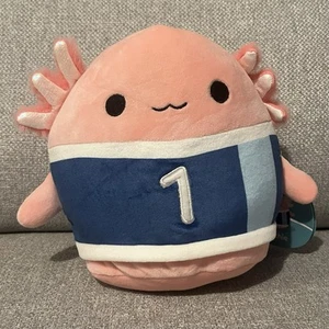 Squishmallows 7.5” Archie The Pink Axolotl Wearing #1 Sports Jersey BNWT - Picture 1 of 4