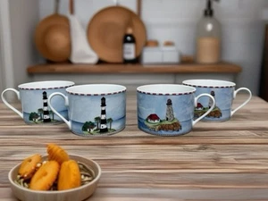 American Atelier At Home “Signals 5100” Lighthouse Cup, Set Of 4 Costal Nautical - Picture 1 of 5
