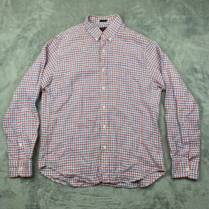 J. Camicia girocollo lino bottoni uomo grande slim rosso bianco blu a quadri casual - Foto 1 di 8