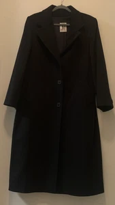 VTG Jones New York Black Wool Coat Women's 16 Long 100% Wool Jacket 3 Buttons - Picture 1 of 19