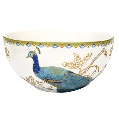 222 Fifth Peacock Garden Sopa Tigelas de Cereais Conjunto de 4 Branco Majestoso Ouro Verde-azulado NOVO - Imagem 1 de 4