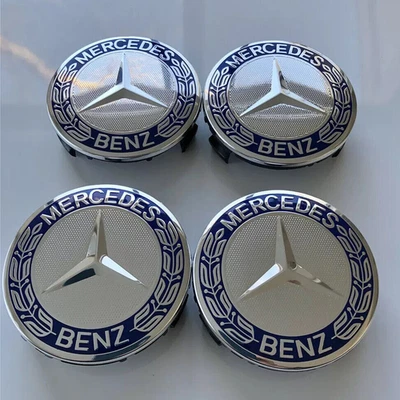 4PCS Mercedes Benz LOG Wheel Center Hub Caps 75mm Dark Blue Logo Badge Emblem Foto 1 de 4