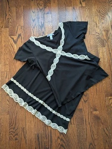 Vintage Sz M 2 Piece Top Skirt Set 90s Y2K Whimsigoth Fairy Grunge Black Crochet - Picture 1 of 20