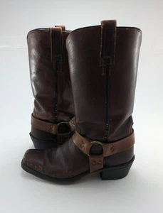 Vintage Dingo Brown Leather Harness Boots Pull On Mid Calf Cowboy Boots Size 8.5 - Picture 1 of 8