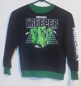 Boy's Minecraft Creeper Fleece Crewneck Pullover Sweatshirt Green/Black - Picture 1 of 1
