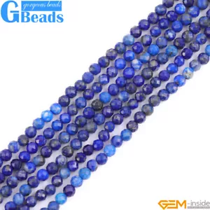 "Cuentas espaciadoras de piedra facetadas de lapislázuli azul natural para hacer joyas 15""" - Imagen 1 de 35
