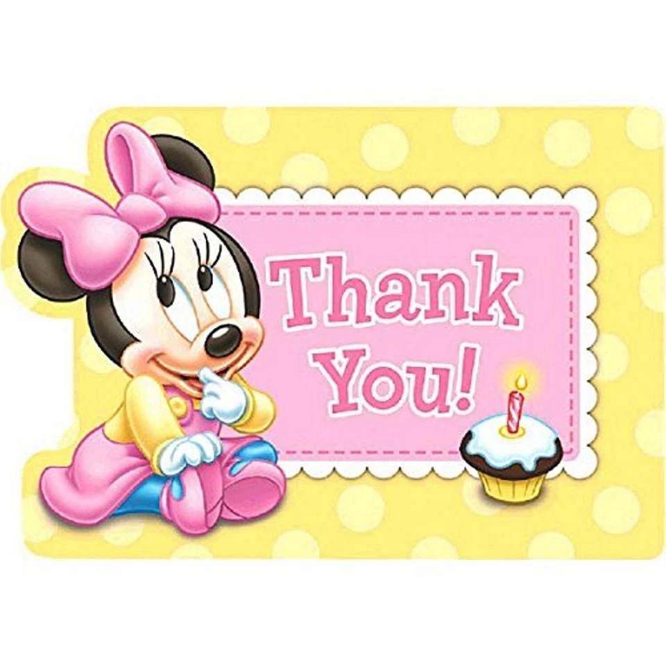 Minnie Mouse 1st Birthday Thank You Postcards With Pink Envelopes - 8Pk - Image 1 of 1
