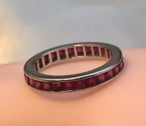 BANDA ETERNINTY COMPLETA con RUBÍES Corte Princesa - en Oro Blanco 14K - Talla 5 - Imagen 1 de 9