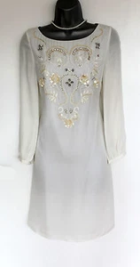 MONSUN Größe UK 12 Elfenbein bestickt Perlen Langarm Hochzeit Brautkleid 40 - Bild 1 von 5