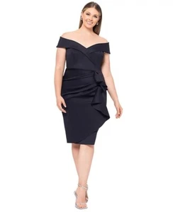 XSCAPE Off-The-Shoulder Ruffled-Skirt Cocktail Dress Black Plus Size 16W $239 - Picture 1 of 4