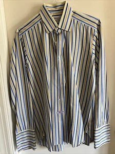 Turnbull & Asser Exclusive Mens Dress Shirt 16" 41cm Blue Orange Stripes - Picture 1 of 5