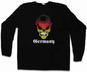 BLACK CLASSIC GERMANY GERMAN FOOTBALL SKULL FLAG LONG SLEEVE T-SHIRT Germany - Picture 1 of 1