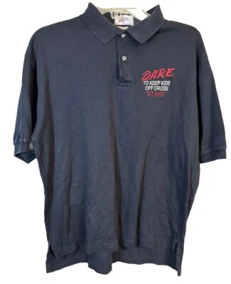 Винтажная мужская рубашка-поло 80-х D.A.R.E. Drug Abuse Цвет черный Размер XL с воротником - Изображение 1 из 4