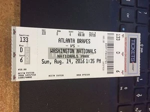 2016 WASHINGTON NATIONALS VS ATLANTA BRAVES TICKET STUB 8/14 - Picture 1 of 1