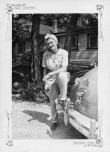 Vintage Old 1940's Photo of Woman Wearing Pants with Leg up on Car Bumper π₯ - Picture 1 of 1