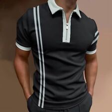 Mens Short Sleeve Shirts Tee Casual Business Golf Zipper Fitted Tops T-shirt US