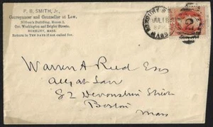 EE. UU. 1882 ESTACIÓN DE TREN ROXBURY ATADO Sc 183 a Boston Mass - Imagen 1 de 1