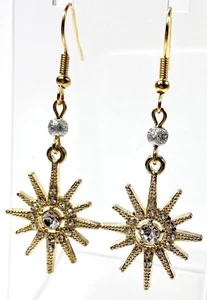 Gold Tone Diamanté Star Celestial Earrings | Dangly | Handmade | Pierced | BNWT - Picture 1 of 4