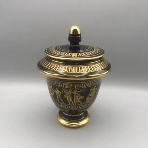 Vintage Ceramic Greek URN Vase with Lid Made in Greece in 24 K Gold 7'' high - Picture 1 of 10