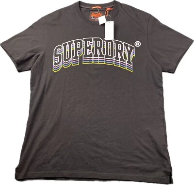 Superdry Outlined rainbow Yellow Pink graphic 3D Design black T-shirt size XL - Image 1 of 4