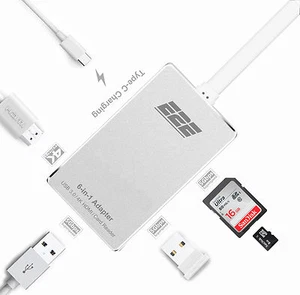 E2E Silver USB 3.1 Type-C to HDMI USB 3.0 SD Card Hub for Macbook Pro 13" A1706 - Picture 1 of 7
