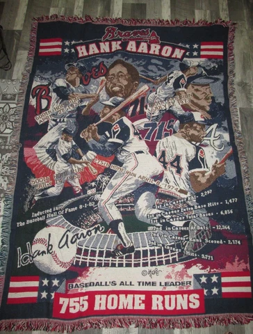 Goodwin Weavers 100% Cotton HANK AARON Braves TAPESTRY THROW BLANKET 47"x68" MLB Cover