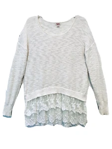 Mossimo Supply Co Womans Large Ivory Marled Knit Double Tier Lace Bottom Sweater - Picture 1 of 9
