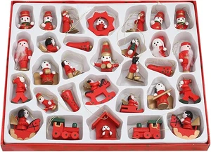 30 Pezzi Mini Albero di Natale in Legno Ornamenti Assortiti Cartoni Animati Ciondoli per Vacanze - Foto 1 di 10