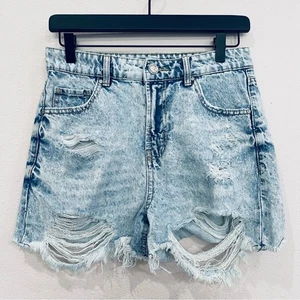 Blue Age Light Acid Wash High Rise Distressed Denim Jean Shorts - Small - Picture 1 of 13