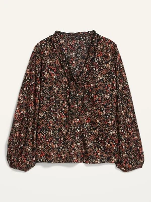 Blusa Old Navy Feminina Micro Floral Botão para Cima Tamanho 2X Camponesa Boho Babado Decote V NOVA - Imagem 1 de 4