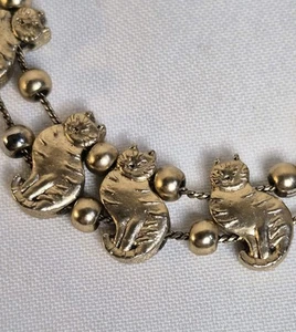 Cat Charm Slider Bracelet Gold Tone Animal Charm Bracelet Vintage  - Picture 1 of 9