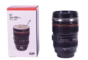 Camera Lens Coffee Mugs,Stainless Steel Lens Cups with  Spoon NIB NEW - Picture 1 of 2