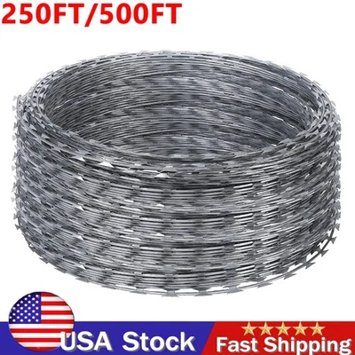All New 2 Sizes 250FT/500FT Razor Barbed Wire for Fence, Farm, Garden, Home US - Image 1 of 4